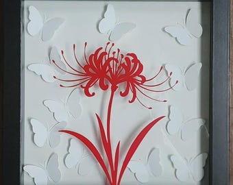 Butterfly & Red Spider Lily Shadow Box: Handmade Paper Art - Etsy