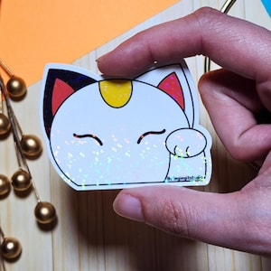 Holographic Lucky Cat Sticker: Maneki Neko