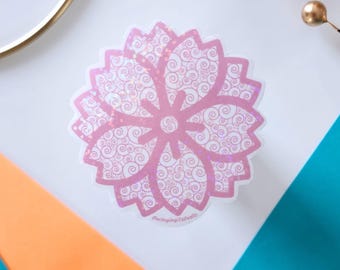 Holographic Sakura Cherry Blossom Vinyl Sticker: Japanese Floral Decal