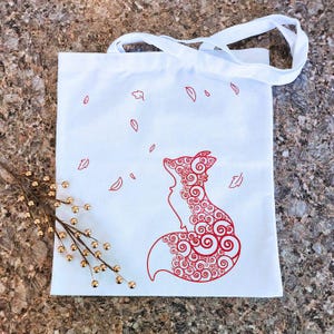 Fox Tote Bag: Autumn Leaves Design - Reusable Canvas
