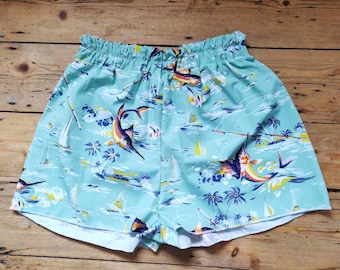 Sustainable Handmade turquoise Shorts / slow fashion festival / Casual handmade shorts / fish summer shorts/ made to measure shorts