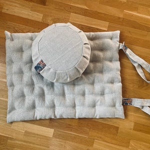 Mata do medytacji z poduszką Zafu 18 x 40 cm | Czysty len | Najwyższa jakość!! Organiczna łuska gryczana!