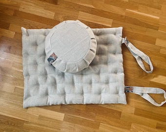 Meditation Mat with Zafu Cushion 18x40cm | Pure linen | Top Quality!! Organic buckweat husk!