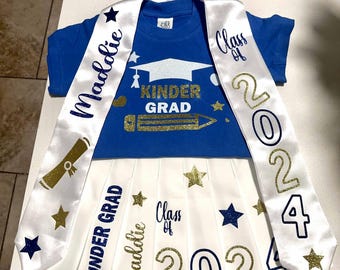 Kids Graduation Skirt Set and Stole Option , Graduation Gift, Pleated Skirt, Grad Outfit, 2025 Grad | Custom Apparel