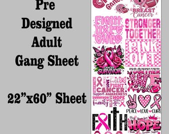 Premade Breast Cancer DTF Gang Sheet | Ready to Press Transfers | Direct to Film | Custom Transfers