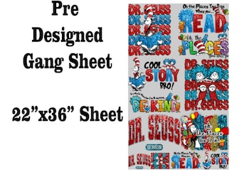 Premade Adult Faux Dr Suess DTF Gang Sheet | Ready to Press Transfers | Direct to Film | Custom Transfers