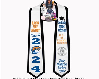 Trimmed Custom Graduation Stole, High School Stoles, College Stoles, 2024 Graduates, Graduation Stole, Custom stole, class of 2024, Sash