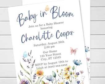 EDITABLE Boho Wildflower Baby Shower Invitations Digital Printable DIY Baby Shower