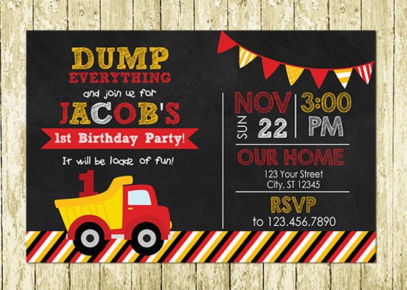 Dump Truck Construction Digital Diy Chalkboard Birthday Image 0