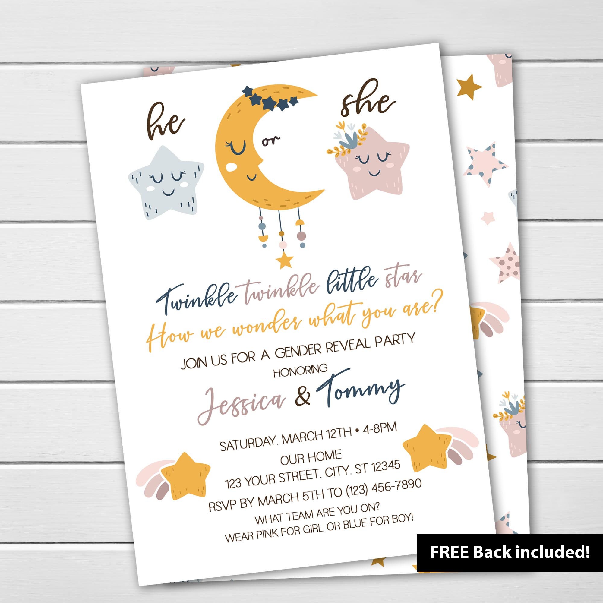 EDITABLE Boho Twinkle Twinkle Little Star Gender Reveal Invitations Digital Printable DIY Baby Shower Invitations
