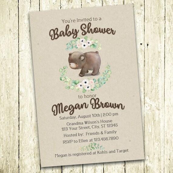 Baby Bear Cub Woodland Invitations Printed Or Digital Etsy