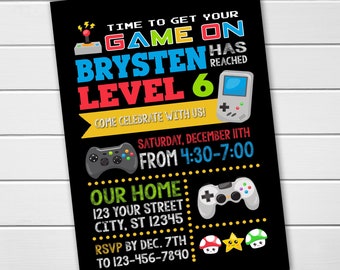 PRINTED Video Game, Game Truck, Level Up Party Invitations Digital Printable DIY Birthday Invitations