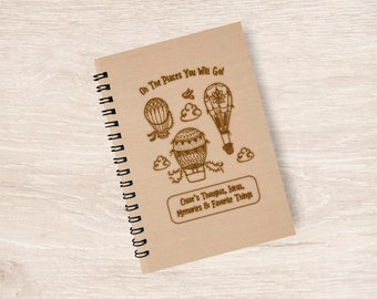 Oh The Places You Will Go, Hot Air Balloons Notebook, Wood Notebook, Wood Journal, Personalized Notebook, Travel Journal, Student Journal