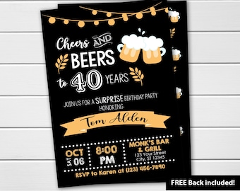 EDITABLE Cheers and Beers Birthday Party Invitations Digital Printable DIY Birthday Invitations, Adult Party Invites, Any Age