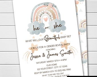 EDITABLE Boho Rainbow Neutral Gender Reveal Invitations Digital Printable DIY Baby Shower Invitations Baby Sully