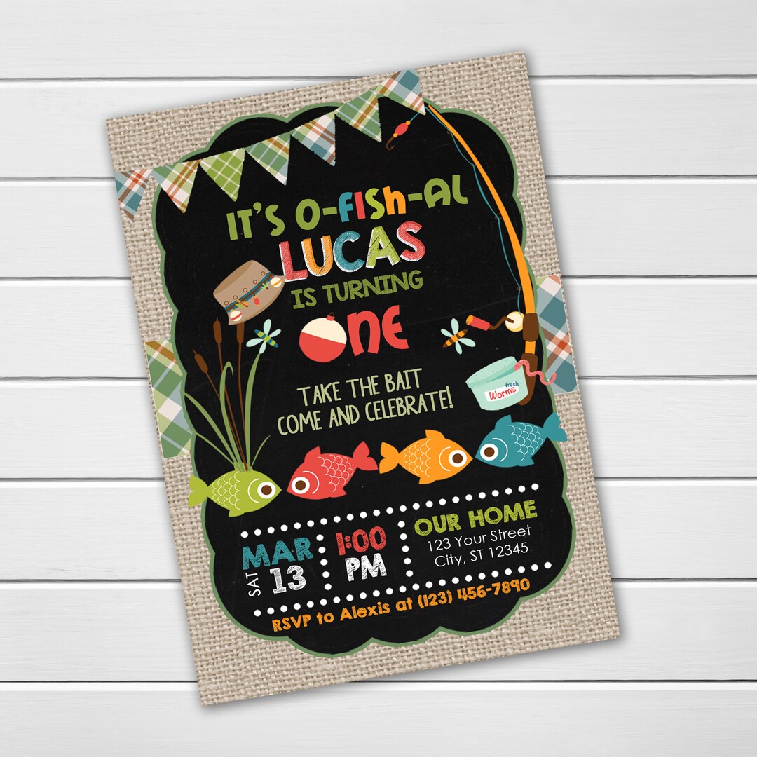 EDITABLE Fishing 1st Birthday Officially One Invitations Digital ...