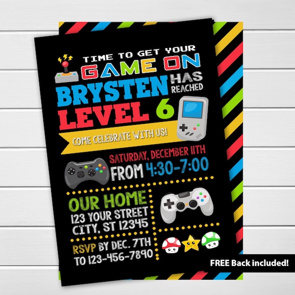 EDITABLE Video Game, Game Truck, Level Up Party Invitations Digital Printable DIY Birthday Invitations
