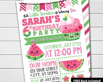 EDITABLE Sweet Watermelon Birthday Party Invitations Digital Printable DIY Summer Birthday Party, Sweet Birthday Theme