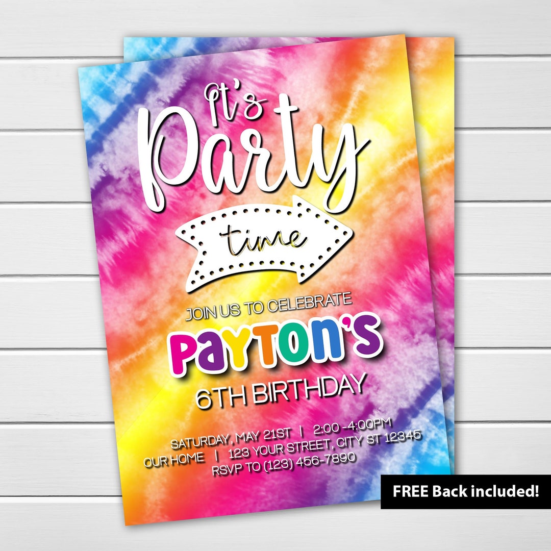 EDITABLE Tie Dye Party Invitations Digital Printable DIY Birthday