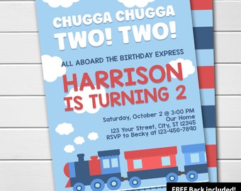 EDITABLE Chugga Chugga Two Two, Choo Choo Train Party Invitations Digital Printable DIY Birthday Invitations