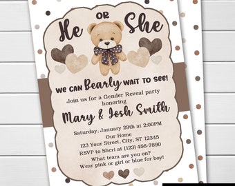 EDITABLE Boho Bear Neutral Gender Reveal Invitations Digital Printable DIY Baby Shower Invitations