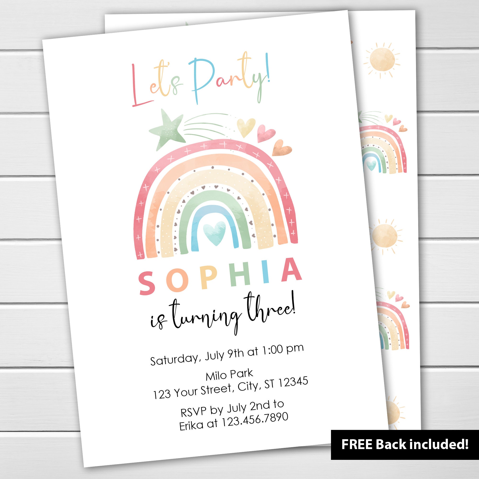 EDITABLE Boho Rainbow Birthday Party Invitations Digital Printable DIY Rainbow Party Colorful Birthday Theme
