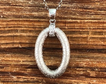 Charles Garnier CZ Sterling Oval Necklace Adjustable 18" 15" Cubic Zirconia Pendant Paris 925 Silver Vintage Anniversary Birthday Gift Boho