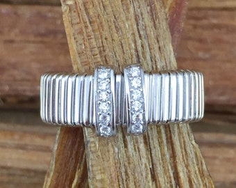 Charles Garnier CZ Sterling Ring Adjustable Cubic Zirconia Paris 925 Silver Band Vintage Jewelry Anniversary Birthday Valentine"s Gift Boho