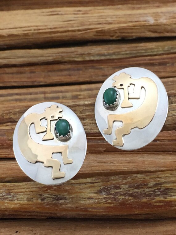 12K Kokopelli Sterling Earrings Malachite Native G