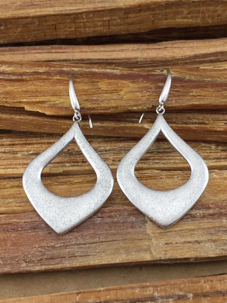 ON SALE Sterling Hoop Earrings Charles Garnier Modernist Abstract Open Pear Paris 925 Silver Pave Textured Diamond Vintage Boho Birthday Gif