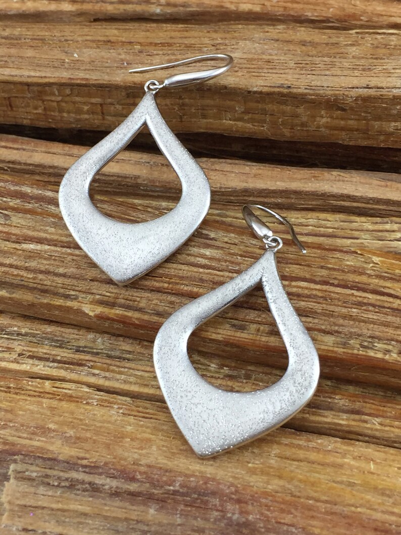 ON SALE Sterling Hoop Earrings Charles Garnier Modernist Abstract Open Pear Paris 925 Silver Pave Textured Diamond Vintage Boho Birthday Gif