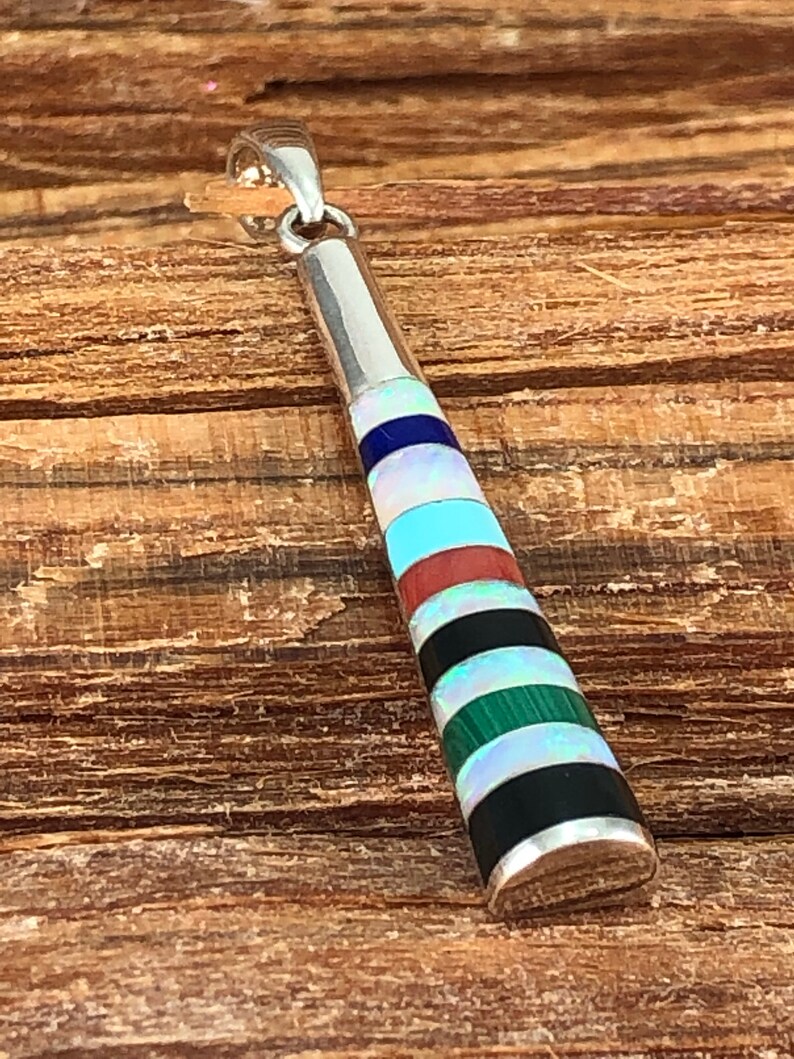 Navajo Sleeping Beauty Turquoise Opal Sterling Pendant Lapis Malachite Spiny Oyster Onyx Multi Stone 925 Silver Vintage Jewelry Native Gift