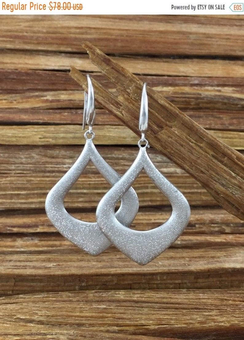 ON SALE Sterling Hoop Earrings Charles Garnier Modernist Abstract Open Pear Paris 925 Silver Pave Textured Diamond Vintage Boho Birthday Gif