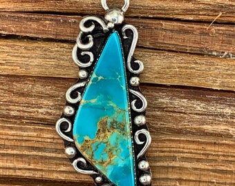 HUGE Navajo Morenci Turquoise Sterling Pendant 925 Silver 4 Necklace Vintage Native Jewelry Anniversary Birthday Holiday Christmas Gift Boho