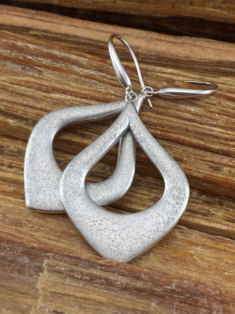 ON SALE Sterling Hoop Earrings Charles Garnier Modernist Abstract Open Pear Paris 925 Silver Pave Textured Diamond Vintage Boho Birthday Gif