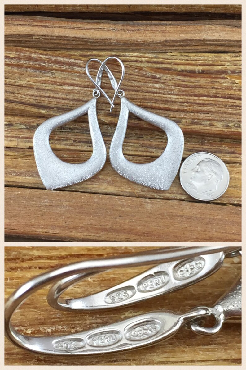 ON SALE Sterling Hoop Earrings Charles Garnier Modernist Abstract Open Pear Paris 925 Silver Pave Textured Diamond Vintage Boho Birthday Gif