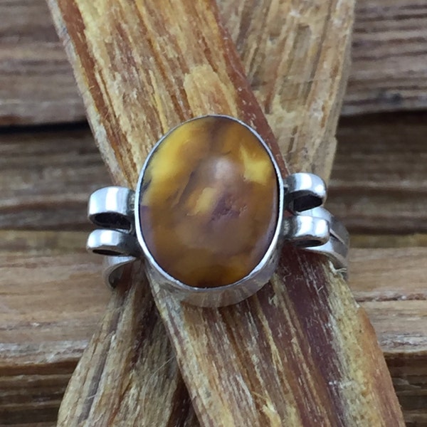 Amber Sterling Ring Butterscotch Baltic Sz 7 925 Silver Poland Gdansk Cognac Vintage Jewelry Native Southwestern Boho Birthday Mother Mom