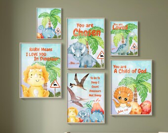 Dinosaur Christian Nursery Prints: Bible Verse Kids Room Decor (Digital Download)