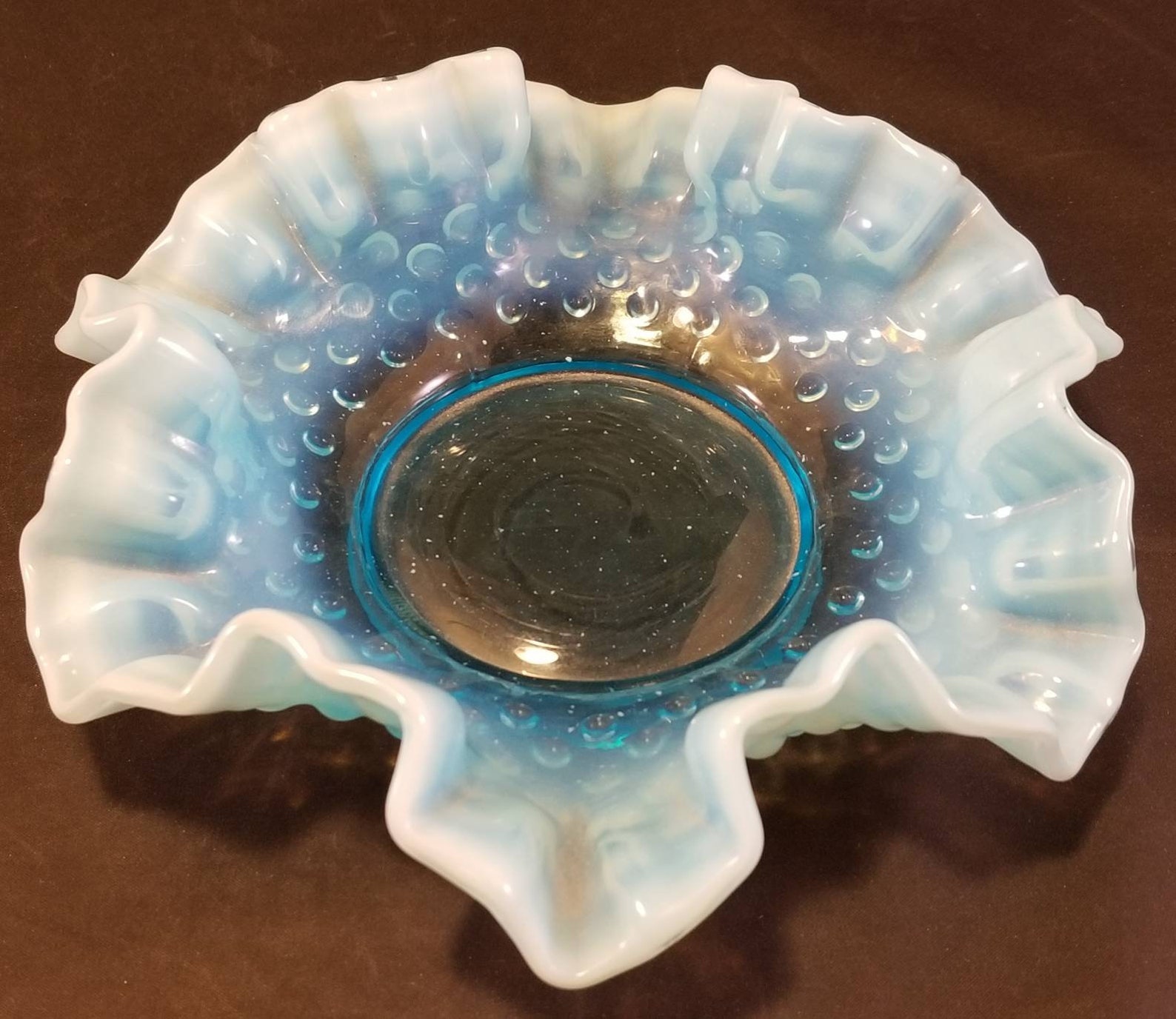 Vintage Fenton Blue Opalescent Candy Dish Hobnail Ruffled | Etsy