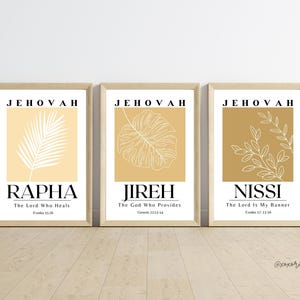 Set of 3 Neutral Minimalist Bible Wall Art, Jehovah Jireh Rapha Nissi Wall Art, Christian Wall Art, Hebrew Name of God, Printable Wall Decor