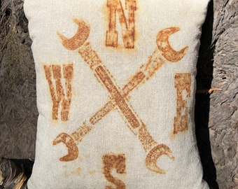 Rust Printed Linen and Suede Throw Pillow