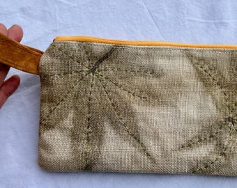 Eco Printed Linen Clutch/ Zipper Pouch