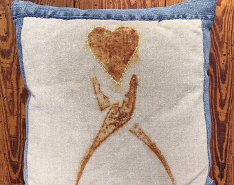 Denim and Linen, Rust-Printed "I Love Tools," Throw Pillow Series