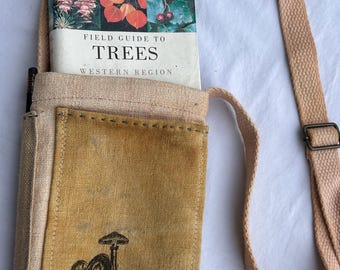 Vintage Mushroom Book Bag/Naturally dyed Hand-stitched Journal bags Small
