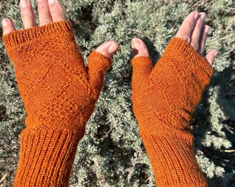 Naturally Dyed Alpaca Knitted Fingerless Gloves.