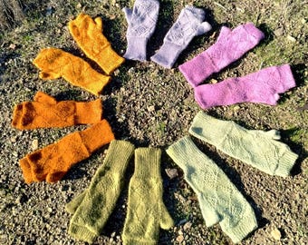 Naturally Dyed Alpaca Knitted Fingerless Gloves.