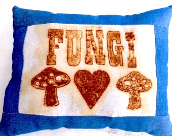 Fungi Love Rust Printed Linen Throw Pillow