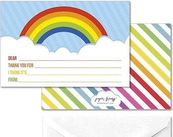 Rainbow Children's Kid Write In Thank You Note Cards and Envelopes Easy to Fill out