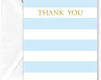 Baby Blue Stripe Thank You Note Cards