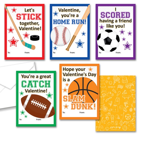 Sports Themed Valentines Day Valentine Cards - 25 pack